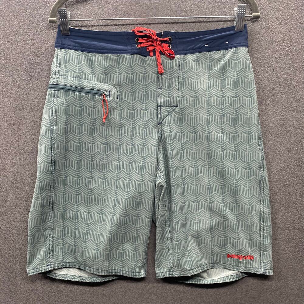 Patagonia Wavefarer Board Shorts Geo Wave Blue Green Mens 29 Style 86543 Swim